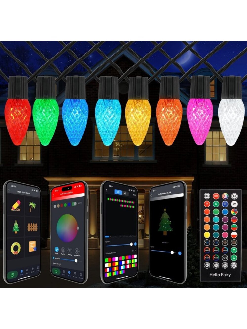 132FT 200LED RGB Smart Christmas Outdoor String Lights, App Control, Music Sync